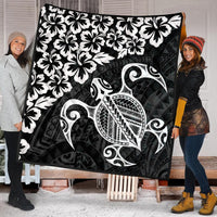 Hawaiian Map Turtle Hibiscus Kanaka Polynesian Premium Quilts - White - AH - Polynesian Pride