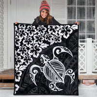 Hawaiian Map Turtle Hibiscus Kanaka Polynesian Premium Quilts - White - AH - Polynesian Pride