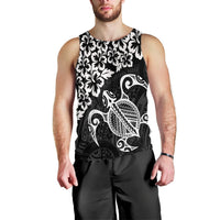 Hawaiian Map Turtle Hibiscus Kanaka Polynesian Tank Top - White - AH Black - Polynesian Pride