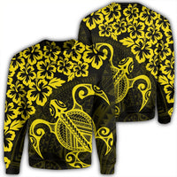 Hawaiian Map Turtle Hibiscus Kanaka Polynesian Sweatshirt - Yellow - AH Unisex Black - Polynesian Pride