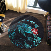 Hawaiian Map Turtle Hibiscus Ohana Honu Paua Shell Round Carpet - AH - Polynesian Pride