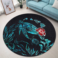Hawaiian Map Turtle Hibiscus Ohana Honu Paua Shell Round Carpet - AH - Polynesian Pride