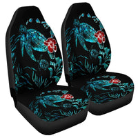 Hawaiian Map Turtle Hibiscus Ohana Honu Paua Shell Car Seat Covers - AH Universal Fit Black - Polynesian Pride