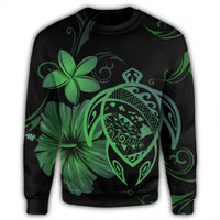 Hawaiian Map Turtle Hibiscus Plumeria Polynesian Sweatshirt - Green - AH - Polynesian Pride
