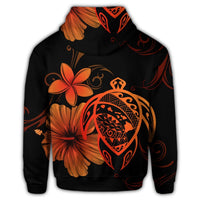 Hawaiian Map Turtle Hibiscus Plumeria Polynesian Zip Hoodie Orange - Polynesian Pride