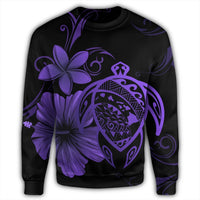 Hawaiian Map Turtle Hibiscus Plumeria Polynesian Sweatshirt - Purple - AH - Polynesian Pride