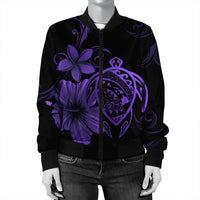 Hawaiian Map Turtle Hibiscus Plumeria Polynesian Bomber Jacket - Purple - AH - Polynesian Pride