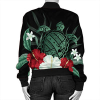 Hawaiian Map Turtle Hibiscus Polynesian Bomber Jacket - AH - Polynesian Pride