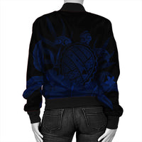 Hawaiian Map Turtle Hibiscus Polynesian Bomber Jacket - Blue - AH - Polynesian Pride