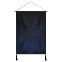 Hawaiian Map Turtle Hibiscus Polynesian Hanging Poster - Blue - AH Hanging Poster Cotton And Linen - Polynesian Pride