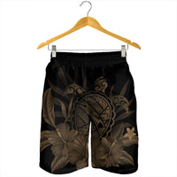 Hawaiian Map Turtle Hibiscus Polynesian Men's Shorts - Gold - AH - Polynesian Pride