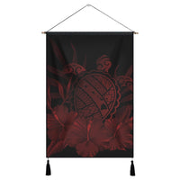 Hawaiian Map Turtle Hibiscus Polynesian Hanging Poster - Red - AH Hanging Poster Cotton And Linen - Polynesian Pride