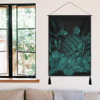 Hawaiian Map Turtle Hibiscus Polynesian Hanging Poster - Turquoise - AH - Polynesian Pride