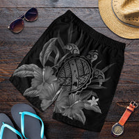 Hawaiian Map Turtle Hibiscus Polynesian Men's Shorts - White - AH Art - Polynesian Pride