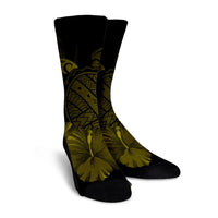 Hawaiian Map Turtle Hibiscus Polynesian Crew Socks - Yellow - AH - Polynesian Pride