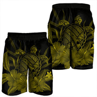 Hawaiian Map Turtle Hibiscus Polynesian Men's Shorts - Yellow - AH - Polynesian Pride