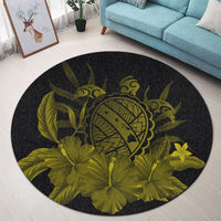 Hawaiian Map Turtle Hibiscus Polynesian Round Carpet - Yellow - AH - Polynesian Pride