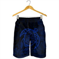 Hawaiian Map Turtle Kanaka Hibiscus Polynesian Men's Shorts - Blue - AH - Polynesian Pride