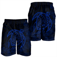 Hawaiian Map Turtle Kanaka Hibiscus Polynesian Men's Shorts - Blue - AH - Polynesian Pride