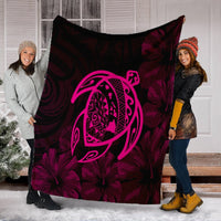 Hawaiian Map Turtle Kanaka Hibiscus Polynesian Premium Blankets - Pink - AH - Polynesian Pride