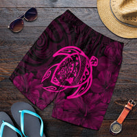 Hawaiian Map Turtle Kanaka Hibiscus Polynesian Men's Shorts - Pink - AH Art - Polynesian Pride