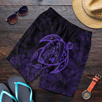 Hawaiian Map Turtle Kanaka Hibiscus Polynesian Men's Shorts - Purple - AH Art - Polynesian Pride
