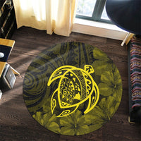 Hawaiian Map Turtle Kanaka Hibiscus Polynesian Round Carpet - Yellow - AH - Polynesian Pride