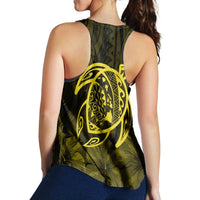 Hawaiian Map Turtle Kanaka Hibiscus Polynesian Racerback Tank - Yellow - AH - Polynesian Pride