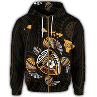 Hawaiian Map Turtle Ohana Hibicus Polynesian Zip Hoodie - Polynesian Pride