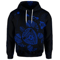 Custom Hawaiian Map Turtle Ohana Hibicus Polynesian Hoodie Blue - Polynesian Pride