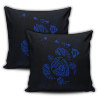Hawaiian Map Turtle Ohana Hibicus Polynesian Pillow Covers - Blue - AH - Polynesian Pride