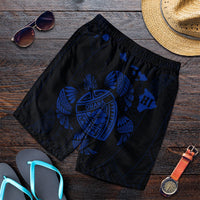 Hawaiian Map Turtle Ohana Hibicus Polynesian Men's Shorts - Blue - AH Art - Polynesian Pride