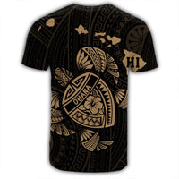 Hawaiian Map Turtle Ohana Hibicus Polynesian T Shirt Gold AH - Polynesian Pride