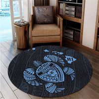 Hawaiian Map Turtle Ohana Hibicus Polynesian Round Carpet - Pastel Blue - AH - Polynesian Pride