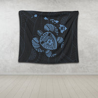 Hawaiian Map Turtle Ohana Hibicus Polynesian Tapestry - Pastel Blue - AH - Polynesian Pride