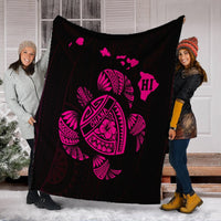 Hawaiian Map Turtle Ohana Hibicus Polynesian Premium Blankets - Pink - AH - Polynesian Pride