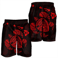 Hawaiian Map Turtle Ohana Hibicus Polynesian Men's Shorts - Red - AH - Polynesian Pride