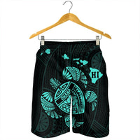 Hawaiian Map Turtle Ohana Hibicus Polynesian Men's Shorts - Turquoise - AH - Polynesian Pride