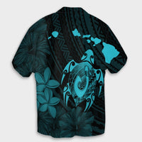 Hawaiian Map Turtle Plumeria Hibiscus Fish Hook Polynesian Hawaiian Shirt Blue - AH - Polynesian Pride