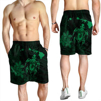 Hawaiian Map Turtle Plumeria Hibiscus Fish Hook Polynesian Men's Shorts Green - AH - Polynesian Pride