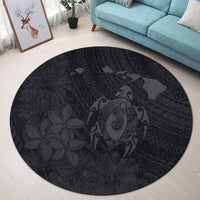 Hawaiian Map Turtle Plumeria Hibiscus Fish Hook Polynesian Round Carpet Grey - AH - Polynesian Pride