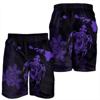Hawaiian Map Turtle Plumeria Hibiscus Fish Hook Polynesian Men's Shorts Purple - AH - Polynesian Pride
