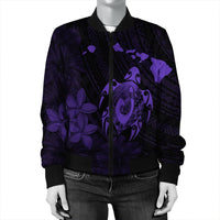 Hawaiian Map Turtle Plumeria Hibiscus Fish Hook Polynesian Bomber Jacket Purple - AH - Polynesian Pride