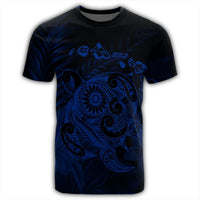 Hawaiian Map Turtle Tattoo Hibiscus Plumeria Polynesian T Shirt Blue AH - Polynesian Pride