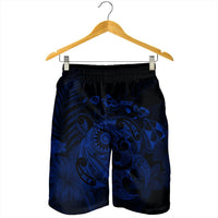 Hawaiian Map Turtle Tattoo Hibiscus Plumeria Polynesian Men's Shorts - Blue - AH - Polynesian Pride