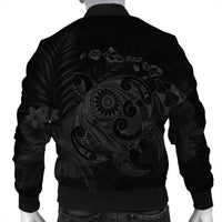 Hawaiian Map Turtle Tattoo Hibiscus Plumeria Polynesian Bomber Jacket - Gray - AH - Polynesian Pride