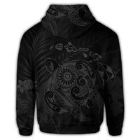 Hawaiian Map Turtle Tattoo Hibiscus Plumeria Polynesian Zip Hoodie Gray - Polynesian Pride