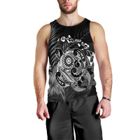 Hawaiian Map Turtle Tattoo Hibiscus Plumeria Polynesian Tank Top - White - AH Black - Polynesian Pride
