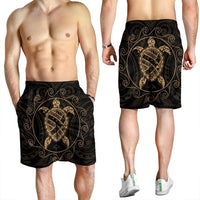Hawaiian Map Turtle Wave Polynesian Men's Shorts Gold - AH - Polynesian Pride