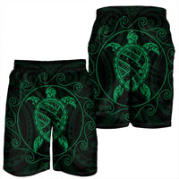 Hawaiian Map Turtle Wave Polynesian Men's Shorts Green - AH - Polynesian Pride